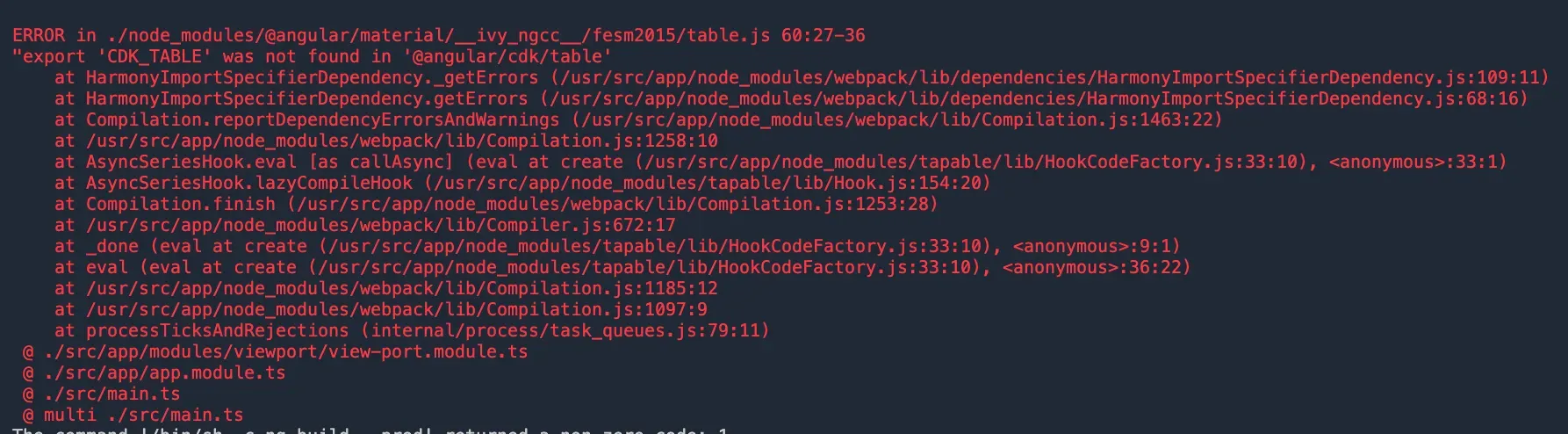 How to Fix Angular 9 Export CDK_Table