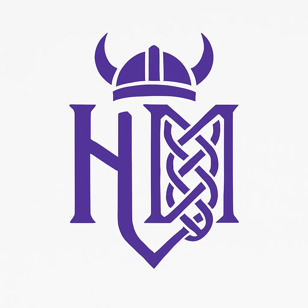A logo of letters H and M in light mode.