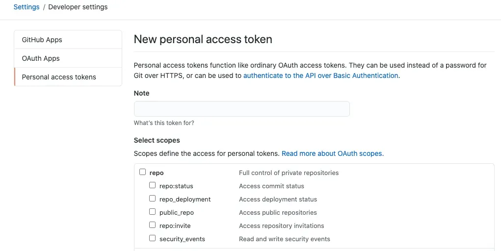 image of personal access token config